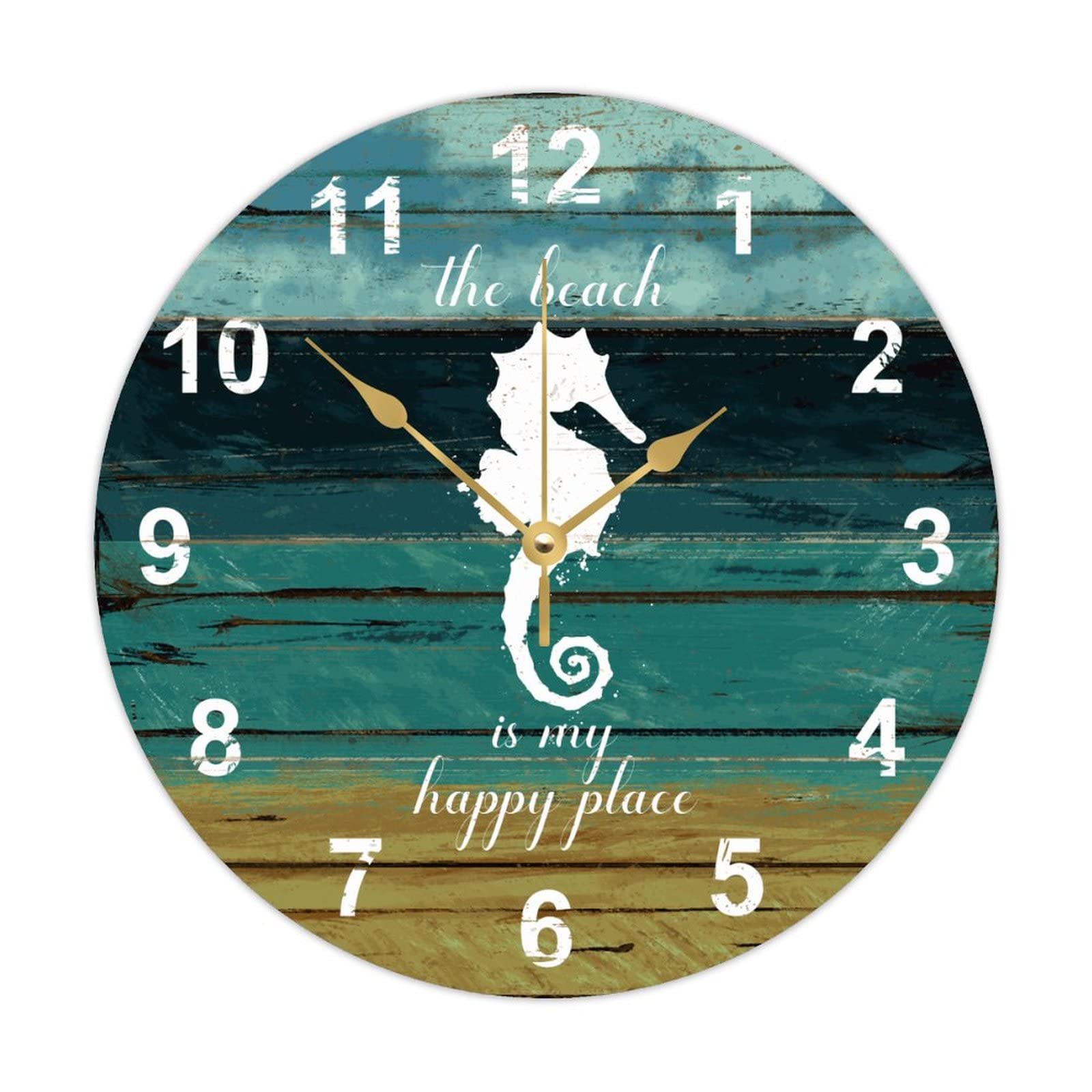 Horloge murale hippocampe en bois de 38cm silencieuse fonctionne sur piles