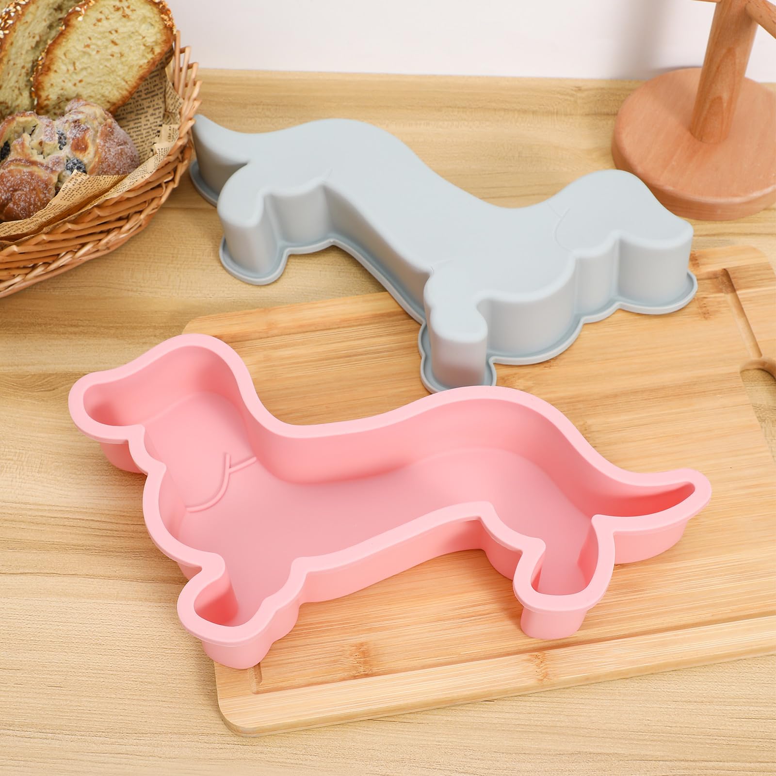 Stampo da Forno in Silicone a Forma di Cane 2 Pezzi Rosa | Torta e Budino, Texture Fine e Struttura Robusta, Leggero e Antiaderente per Cucina e Compleanno