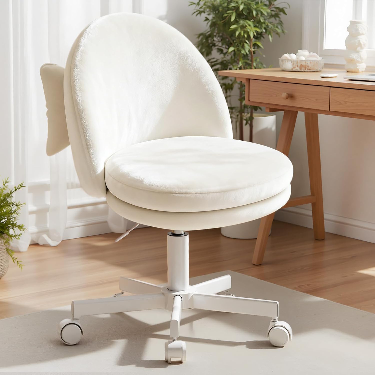 COMHOMA Vanity Chair with Velvet Fabric, Small Tall Armless Chair with Back, Cute Candy Chair for Girls Gift Living Room/Makeup Room/Bedroom/Kitchen (Height Use: Adjustable from Desk to Bar Height)