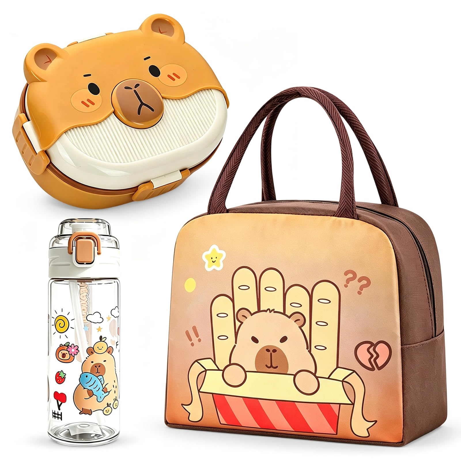 Bento de capybara de dos pisos que evita derrames en la mochila escolar