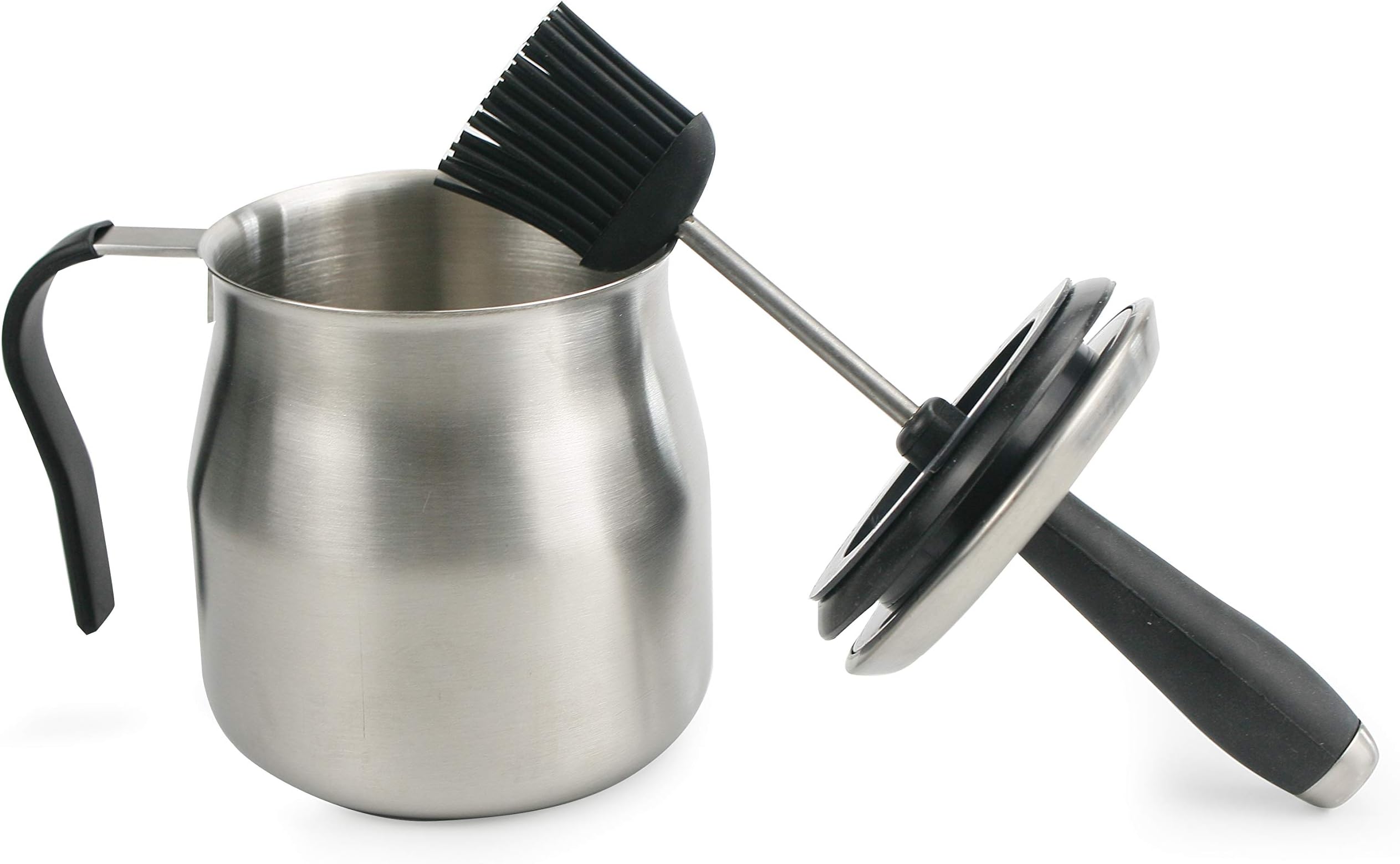 iZAN BBQ Basting Pot with Basting Brush - Stainless Steel Barbecue Sauce Pot with Silicon Basting Brush, 32 OZ