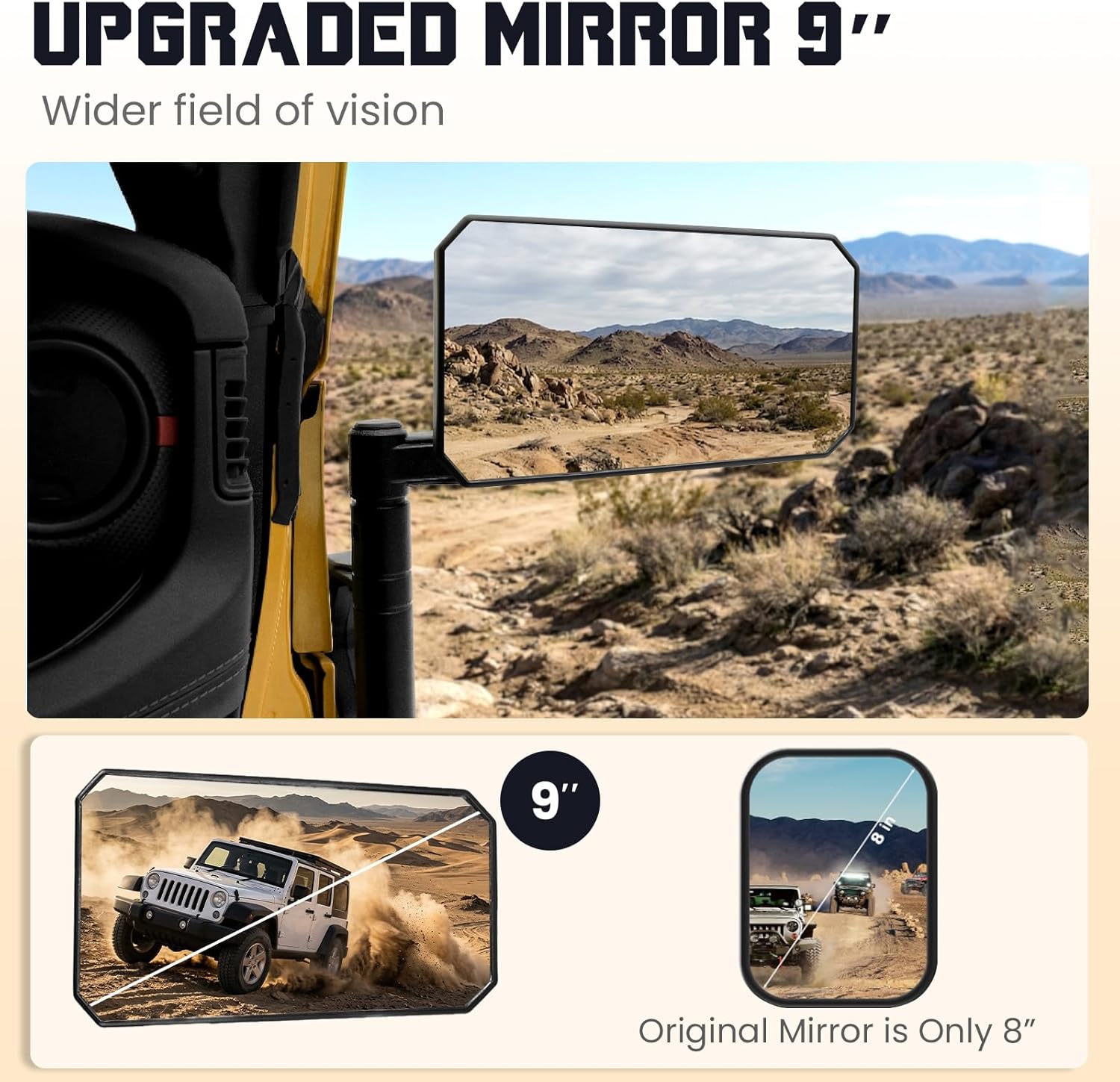 Upgraded Wrangler Mirrors Doors Off Compatible with Jeep Wrangler JK JL JT Gladiator & Unlimited 2007-2026, All-Aluminum Alloy Side View Doorless Road Mirror Set, No Vibrate Anti-Shaking Larger Field