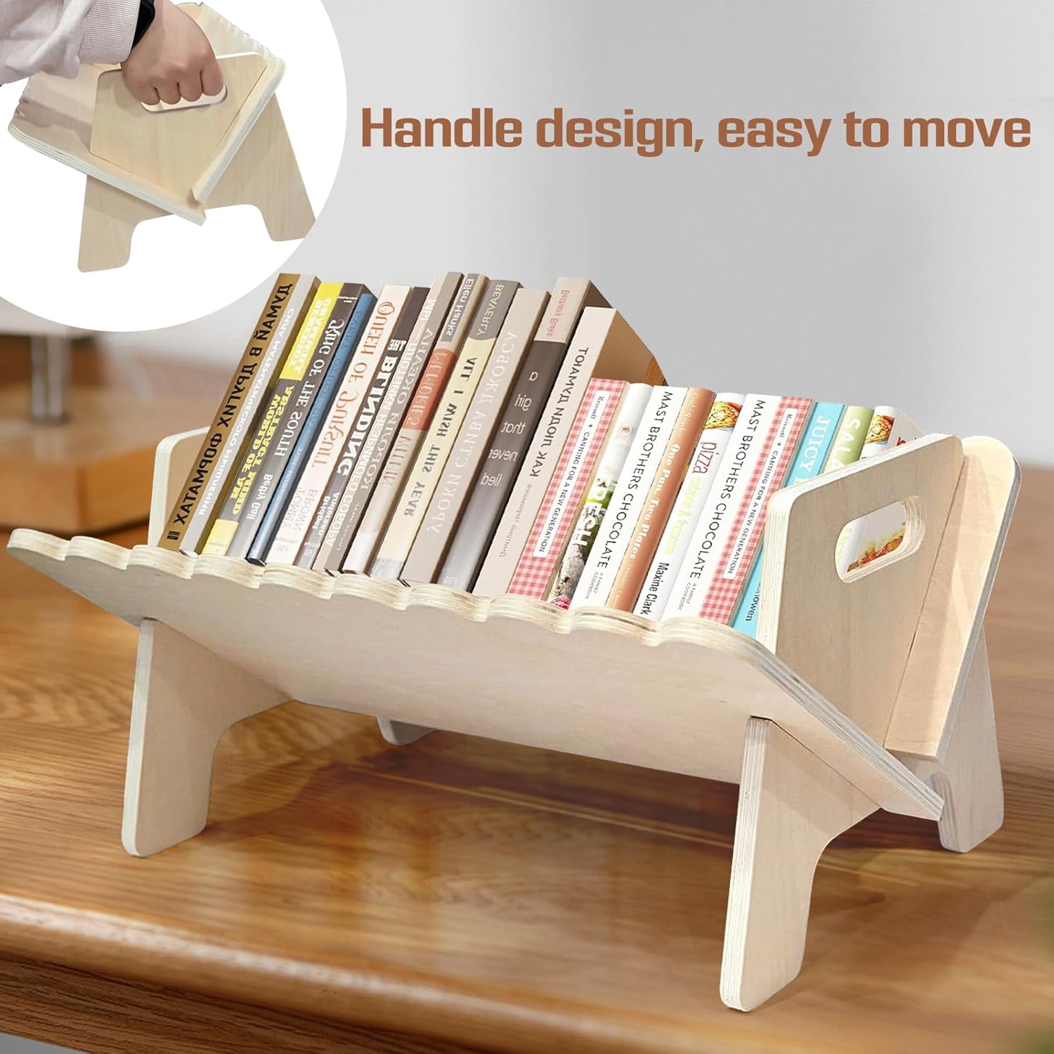 Wooden Tabletop Bookshelf Scalloped Titled Desktop Bookshelf Small Cookbook Bookcases Display Tabletop Storage Rack for CDs Magazine Books Living Room Bedroom Office Desktop Decor