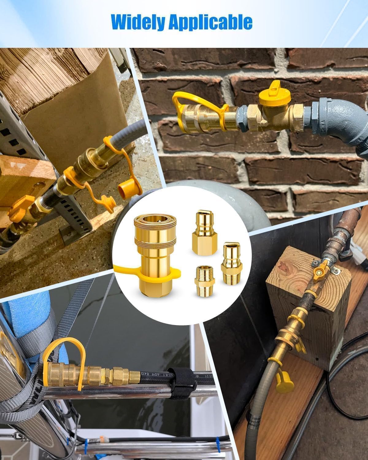1/2 Inch QDD LP Natural Gas Quick Connect Fittings, Natural Gas Propane Quick Connector with Dust Cover for Grill Generator Heater Fire Pit LP/NG Gas System Appliance, Brass, 2 Set