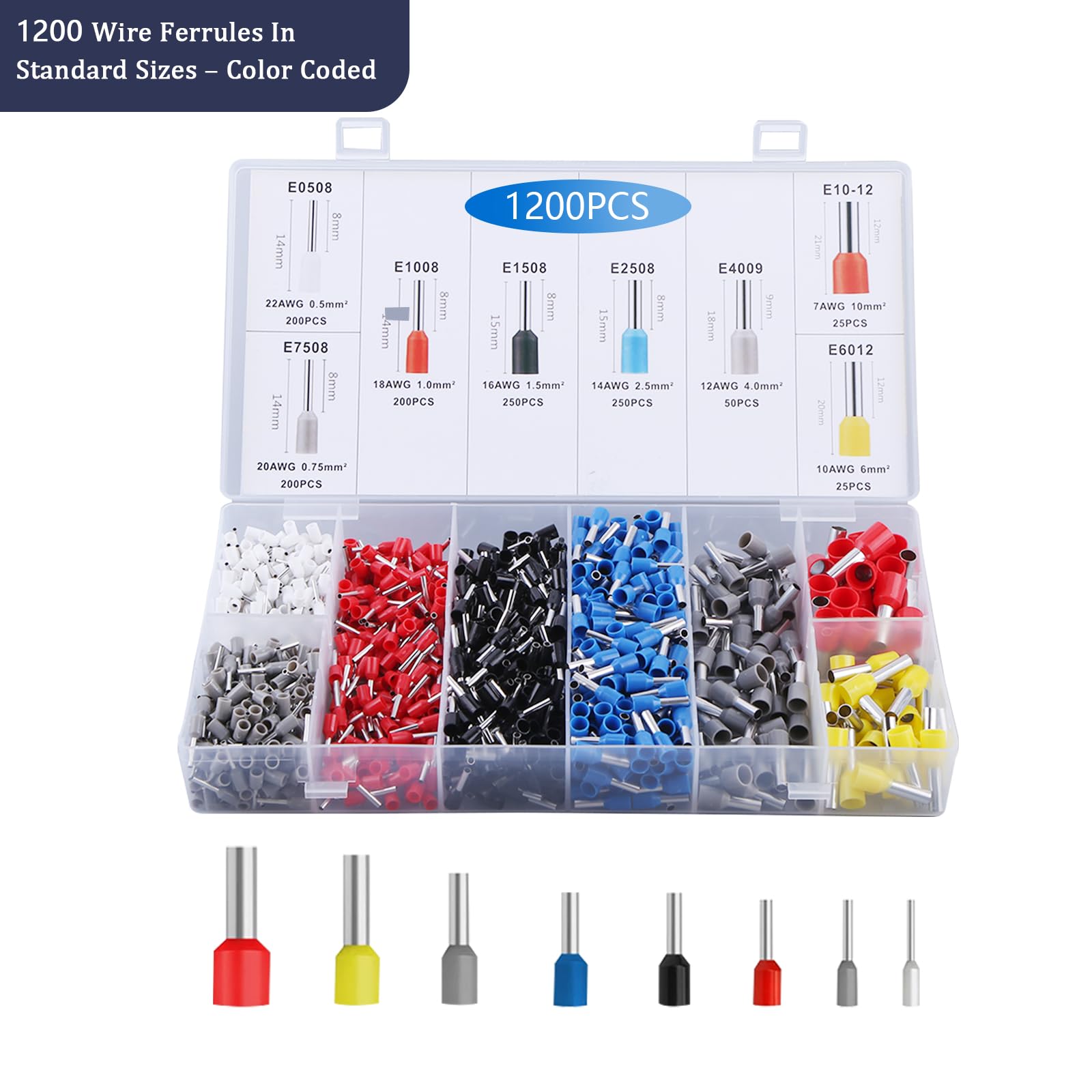 FitRepa Pinza Crimpatrice Capicorda Crimpatrice Capicorda per 0.08-10 mm² Crimpatrice Puntalini con 1200 pezzi di Terminali Elettrici, per Estremità Cavi Elettrici