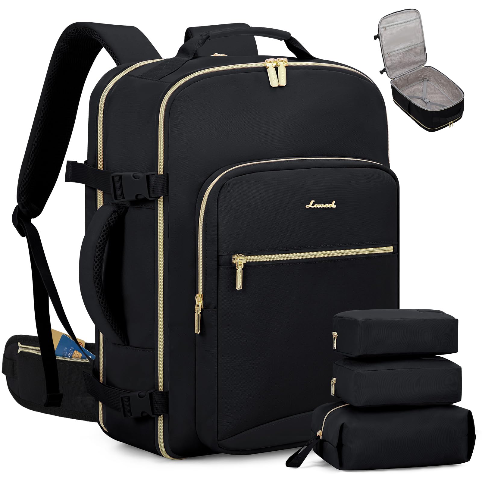 LOVEVOOK 40L Travel Backpack with Waist Strap,Flight Approved Carry on Backpack,Waterproof Personal Item Travel Bag,TSA Carry on Luggage Suitcase Travel Essentials,Gifts for Women &amp; Men,fit 17" Laptop