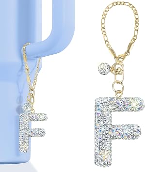 Mokoart Glitter Letter for Stanley Cup, Bottle Chain for Tumbler with Handle, Bling Initial Name ID for Stanley Accessories