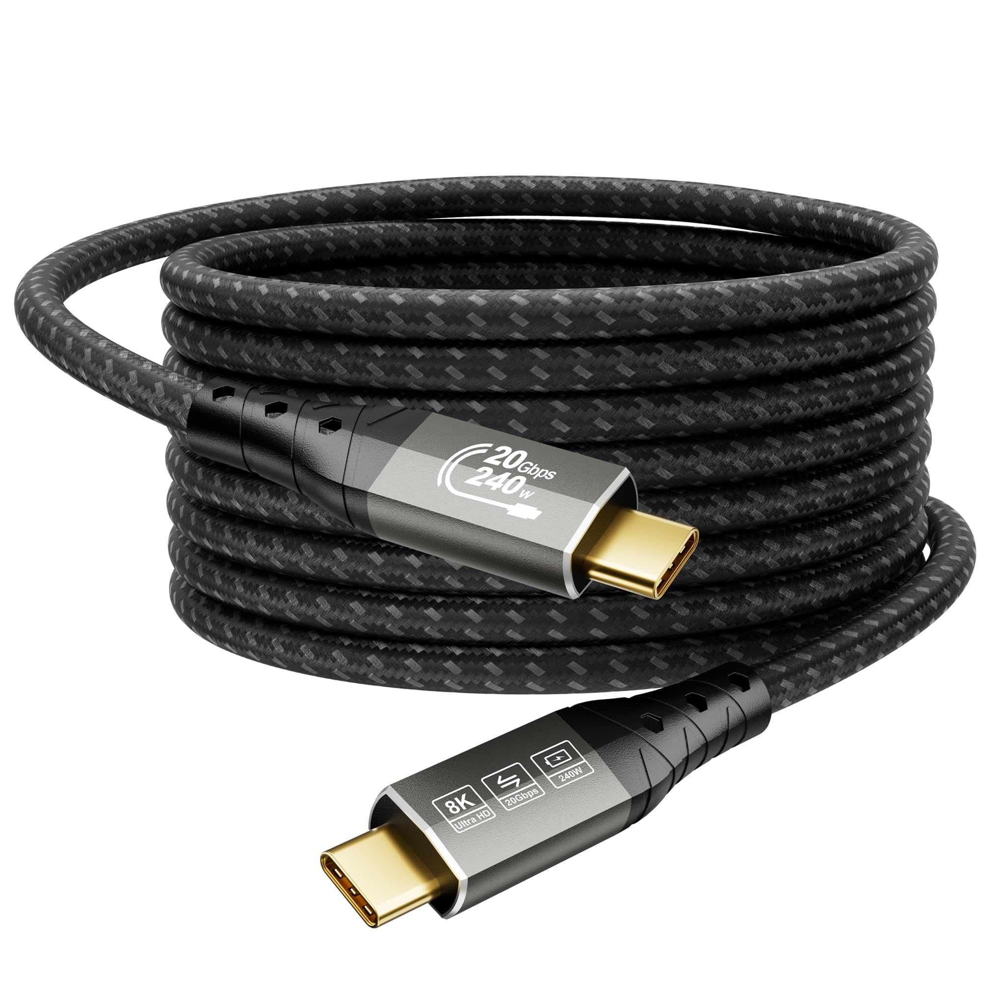 ZIKNYDO lungo Cavo USBC USB C 5 metri, supporta trasferimento dati a 20Gbps, ricarica fino a 240W, uscita video 8K@30Hz, 4K@60Hz/ 144Hz, Cavo USB Tipo C per monitor, laptop, MacBook Pro, Dell XPS