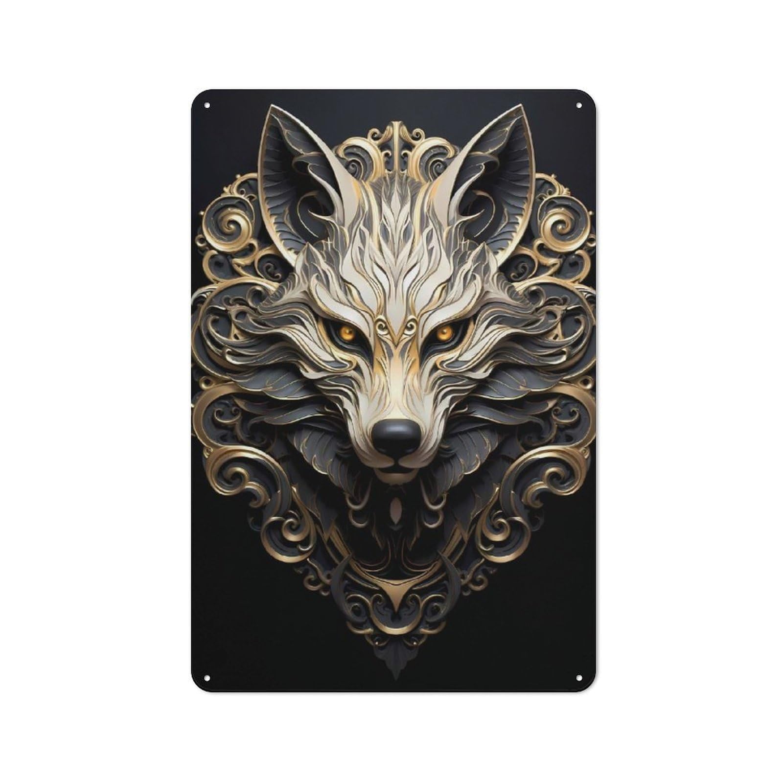 Vintage Majestic Alpha Wolf Metal Wall Sign 30x20cm, Shed Wall Plaque for Garage, Workshop, Shed Or Utility Room