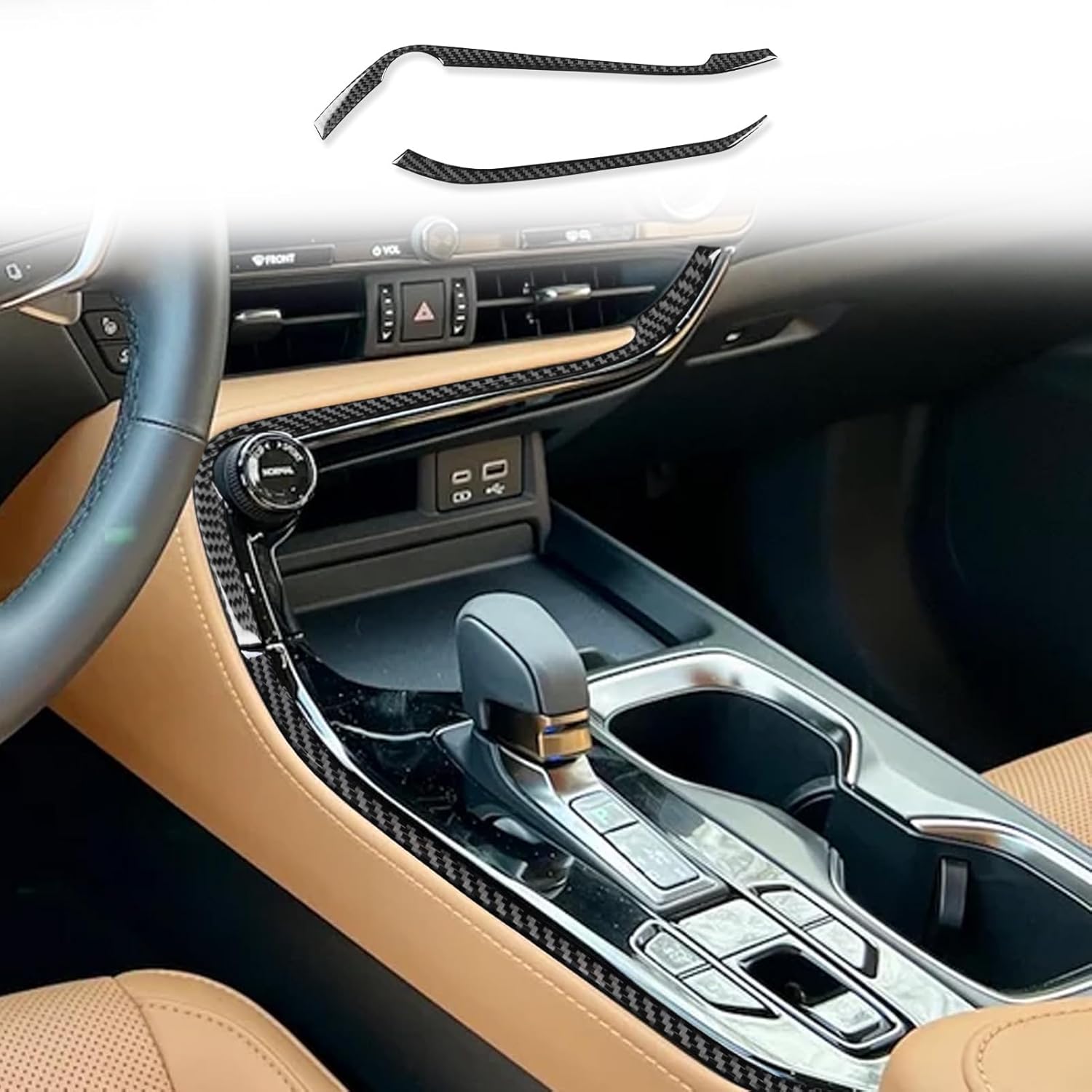 Car Gear Shift Panel Side Trim Strip Sticker Compatible with Lexus NX 250 350 350h 450h+ 2022-2026 2023 2024 2025 Real Premium Carbon Fiber Interior Decal Accessories Decor 2PCS Black
