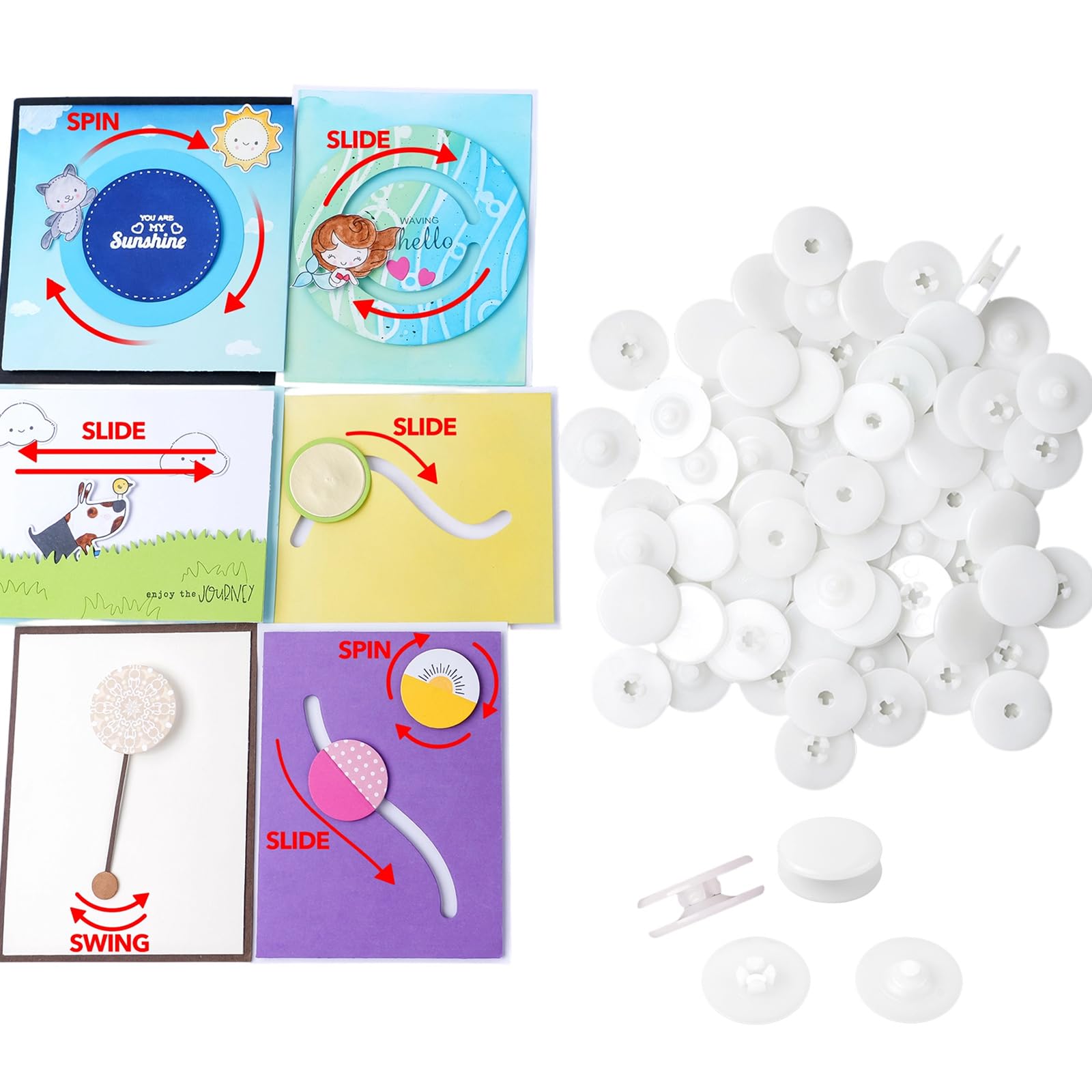 50 Pairs Snap'n Slides for Making Slider Card Spinner Swing Arm Cards; Round Interlocking Disks Easy Interactive Elements Snap and Spin for Card Making DIY Scrapbooking Paper Crafts Projects