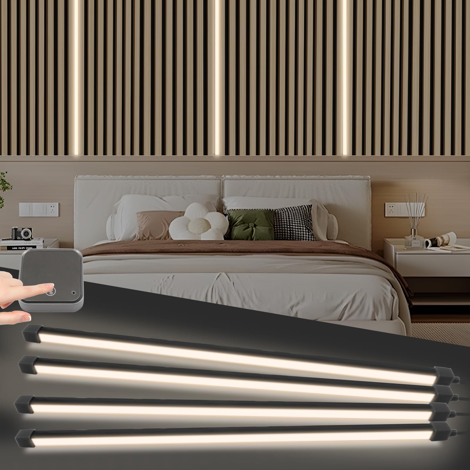 Pannelli acustici LED da 120 cm, con interruttore touch, luminosità regolabile, striscia LED per pannelli acustici, striscia luminosa a LED autoadesiva, per pannelli da parete paralleli (4)