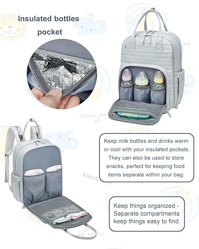 Miniatura 5 de Somago Mochila para pañales para bebé, mochila multifunción para viajes, bolsa de bebé con cambiador, correa para cochecito, Púrpura, Mochila