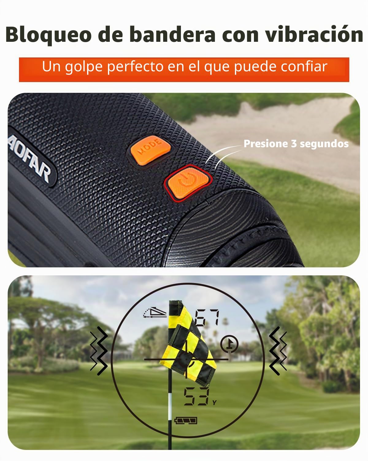 AOFAR Telemetro Golf y Caza, GX-2S Pro Telémetro Laser Ajustable Modo Dual, 1000Y con Pendiente On/Off, Bloqueo de Bandera y Vibración, Distancia Angular y Horizontal, Empaquetado para Regalo