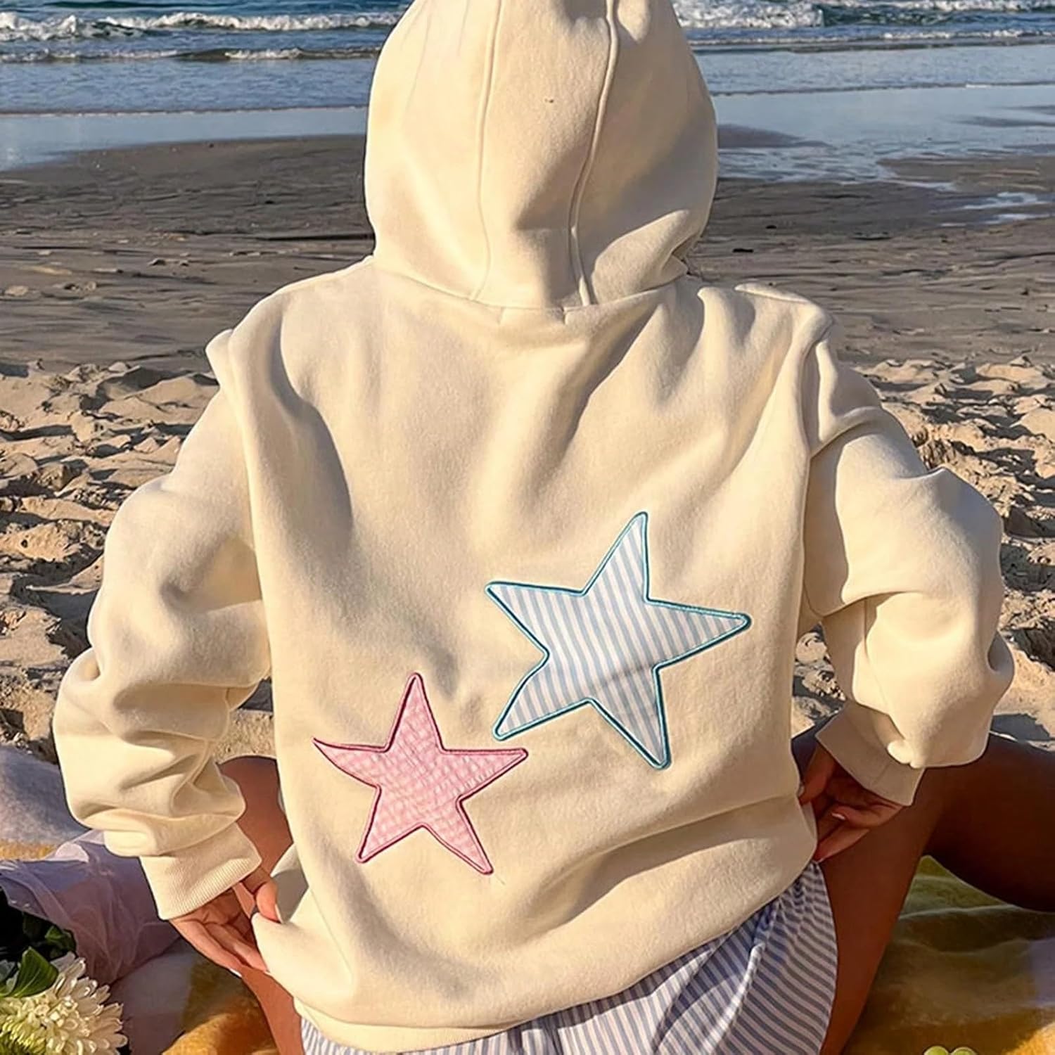Cioatin Women Oversized Star Embroidery Graphic Hoodies Cute Y2K Aesthetic Long Sleeve Fleece Hooded Sweatshirt Fall Pullover - Image 7
