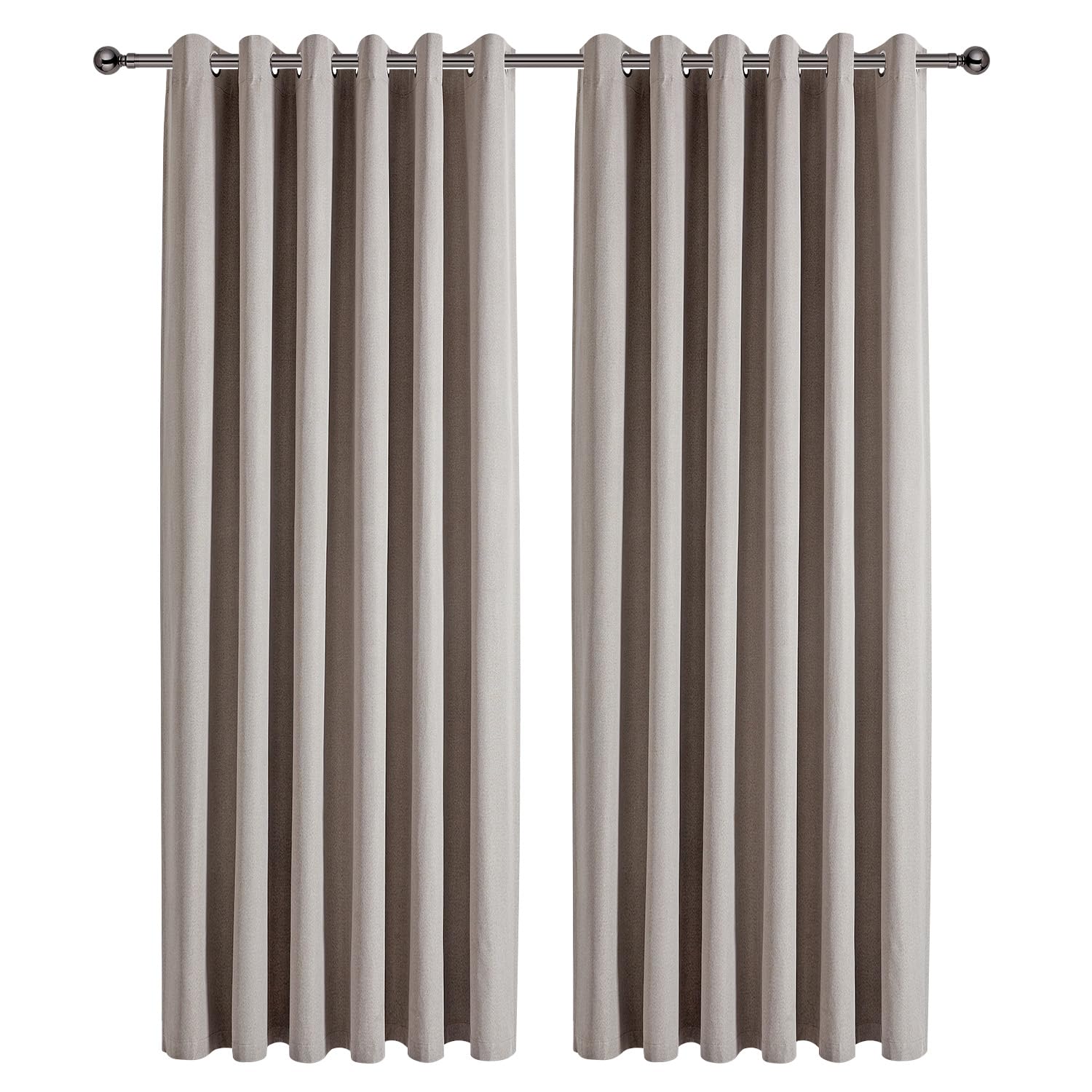 Imperial Rooms 100% Blackout Curtains for Living Room 66x90 Inch Eyelet Curtains for Bedroom Privacy Protection Linen Curtains Beige 2 Panels with Tiebacks