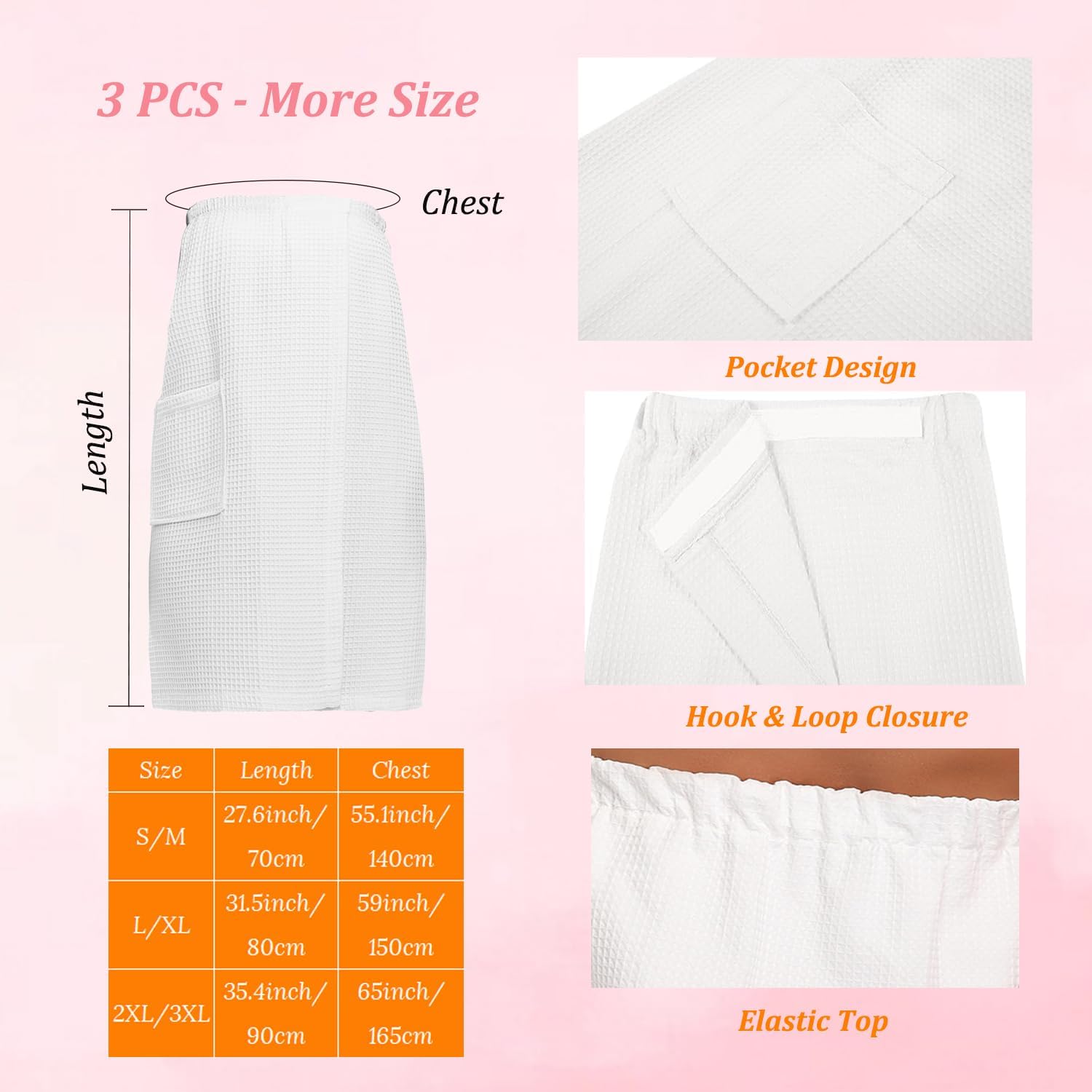 3 Pcs Towel Wrap for Women Lightweight Waffle Spa Bathrobe Cover Up Bath Shower Wraps with Adjustable Closure - Image 2