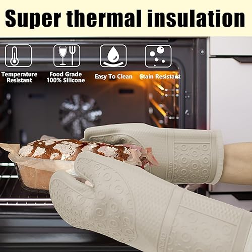 Miniatura 6 de Manoplas largas para horno con almohadillas calientes resistentes al calor y cinco espátulas de silicona diseñadas para cocina, hornear, cocinar,