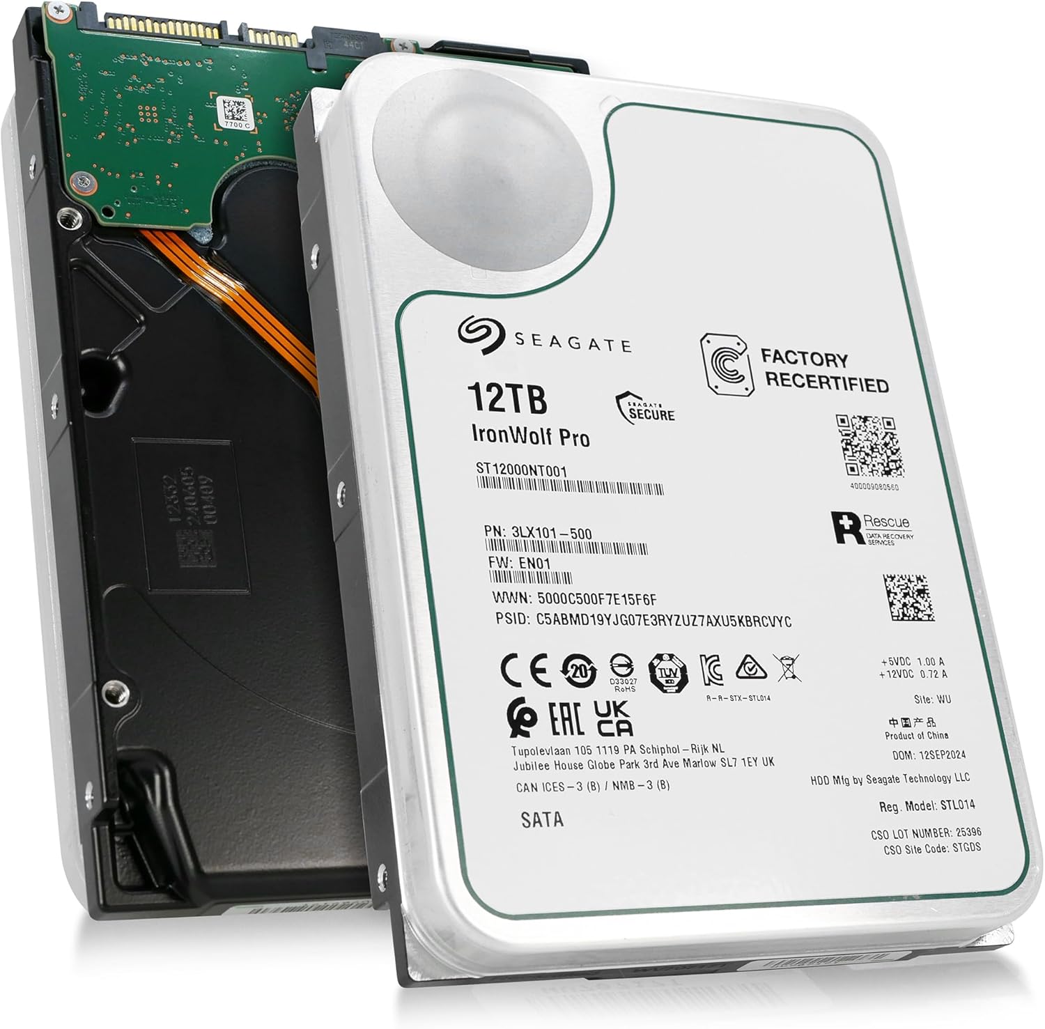 Seagate IronWolf Pro, 12 TB, Enterprise NAS Internal HDD –CMR 3.5 Inch, SATA 6 Gb/s, 7,200 RPM, 256 MB Cache for RAID Network Attached Storage (ST12000NT001) (Renewed)
