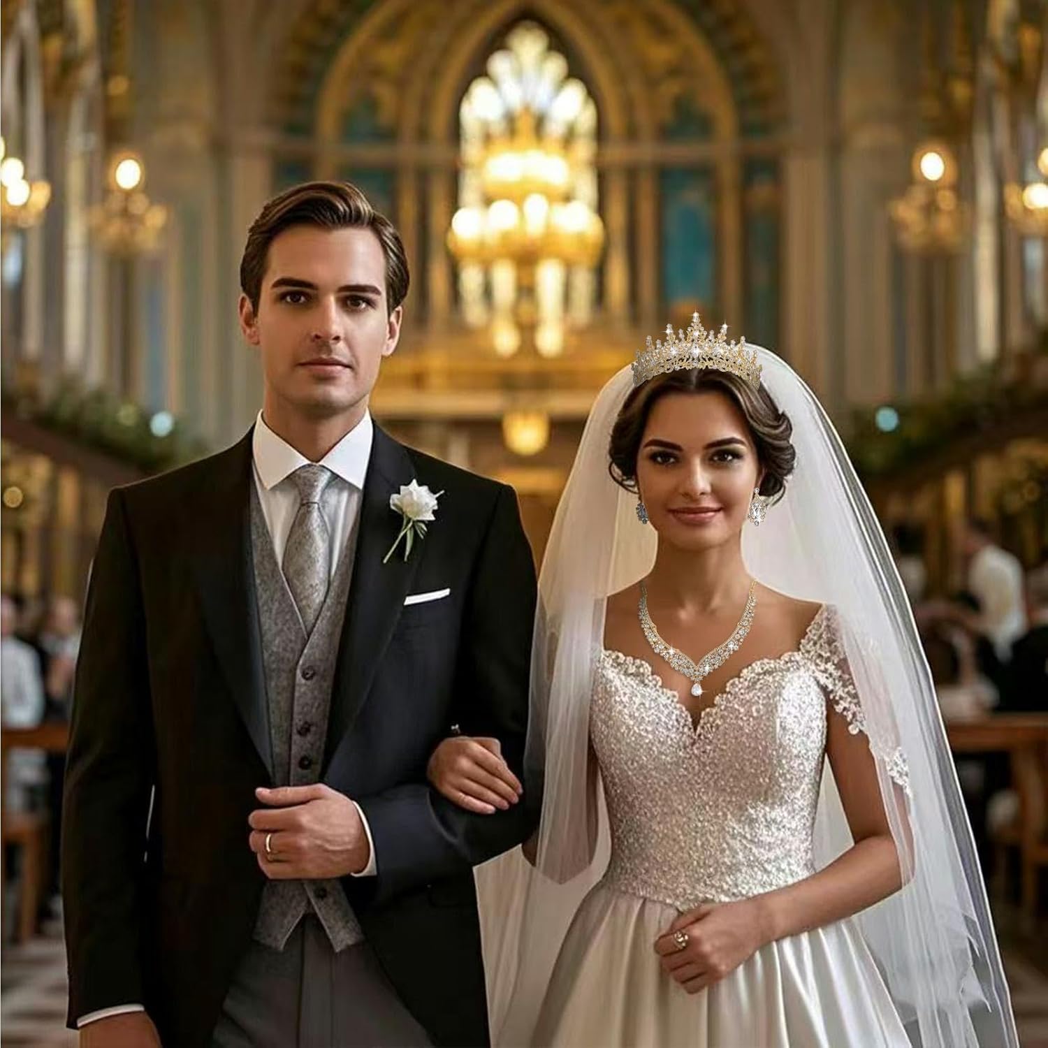 Tiaras and Crowns for Women,Tiaras Earrings Necklace, Crystal Bridal Jewelry Set