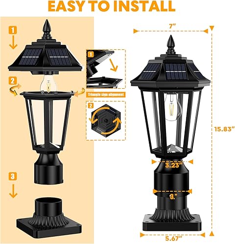 Miniatura 5 de Luces solares para poste de lámpara al aire libre con sensor de movimiento, luces solares impermeables para vallajardínentrada, 3 modos de
