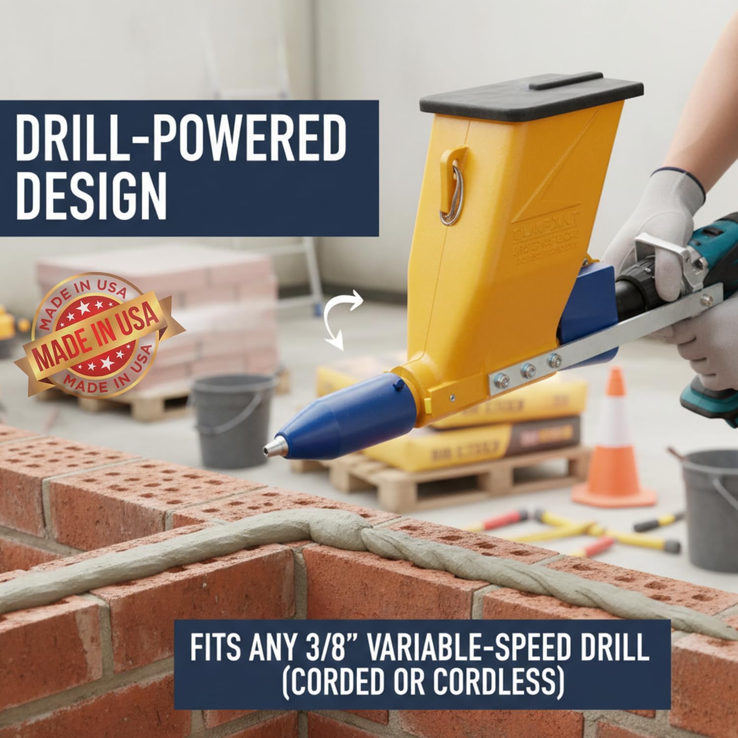 Quickpoint Mortar Gun Grout Applicator, Professional Drill-Powered Drill Mate Tool for Pointing, Tuckpointing, Brick & Stone - Quikpoint Drill-Mounted Mortar & Grout Gun for Masonry Applications