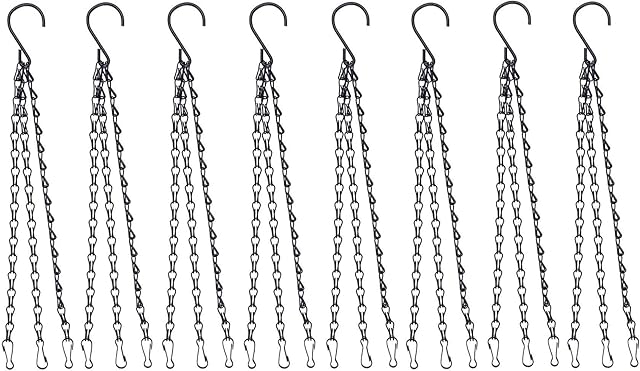 KAHEIGN 8Pcs Hanging Chain with Clip, 40cm Metal Hanging Basket Hanger 3-Leg Plant Hanging Chain for Flower Pot Planters Bird Feeders Lanterns Ornaments (Black)