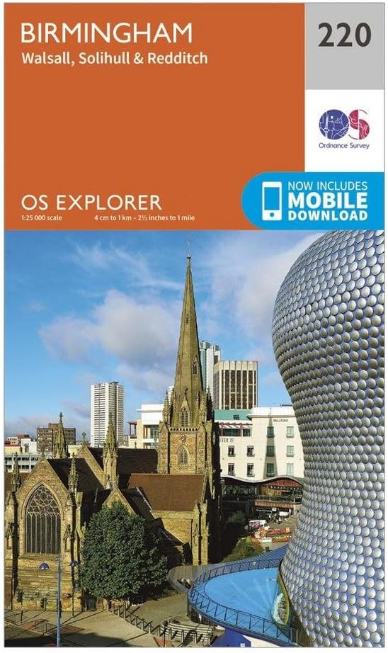 ORDNANCE SURVEY Explorer 220 Birmingham, Walsall, Solihull & Redditch Map with Digital Version