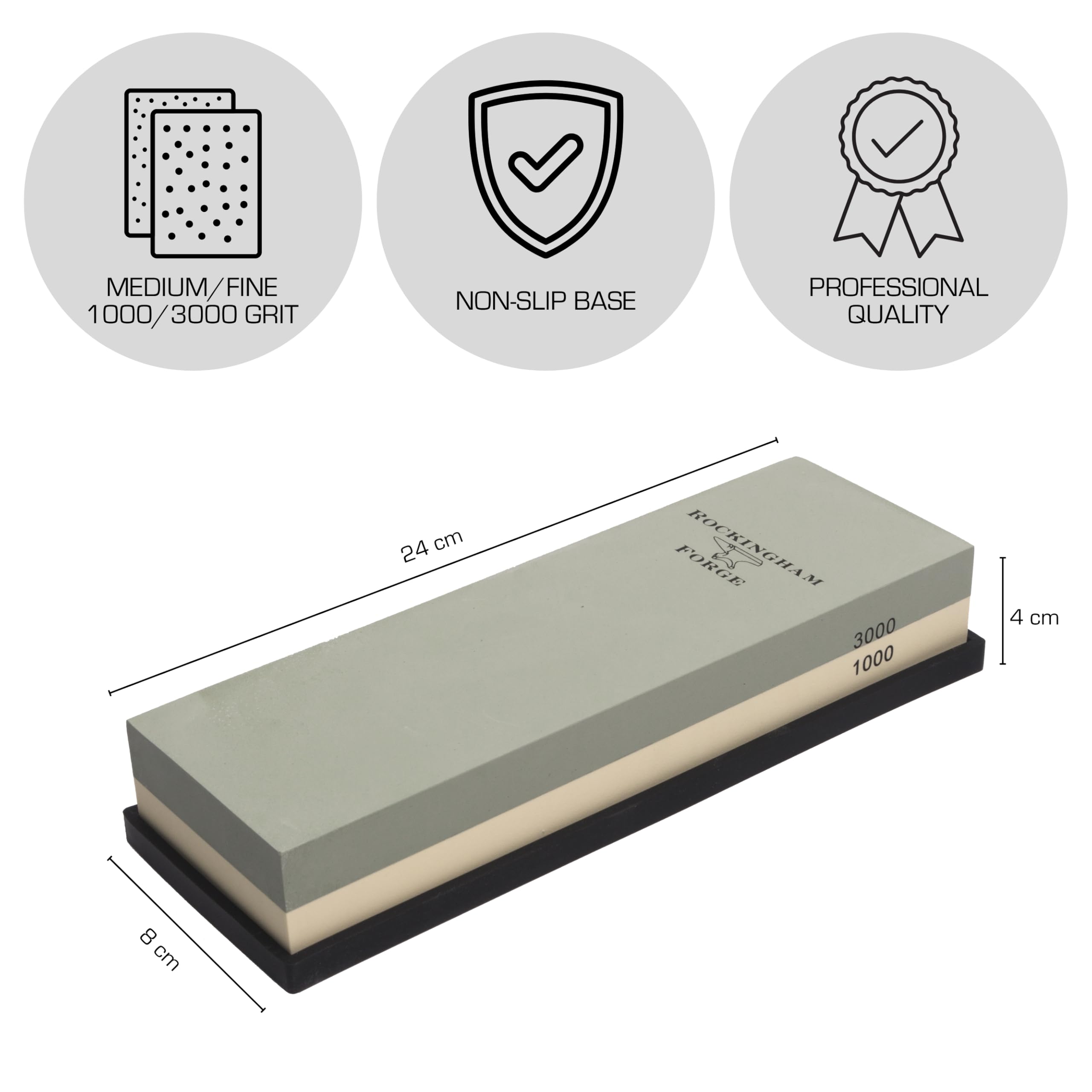 Rockingham Forge SUPERSHARP PRO Kombinationsschleifstein 2-in-1 mittel/fein 1000/3000 Körnung -Professionelles Messerschärfen Zwei Steine in einem mit rutschfester Basis