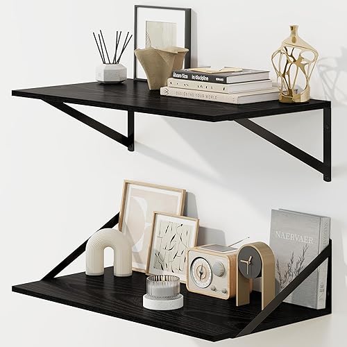 Miniatura 9 de Fun Memories Estantes flotantes para pared, estantes flotantes de 12 pulgadas de profundidad, juego de 2, estante montado en la pared con soportes