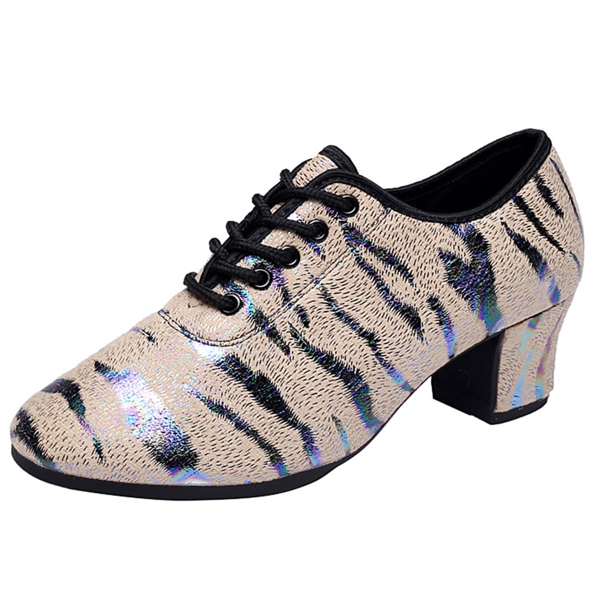 Scarpe da Ballo Latino Donna Punta Chiusa con Lacci Scarpe da Ballo Allenamento e Pratica Tango Sala da Ballo Pelle Tacco Basso