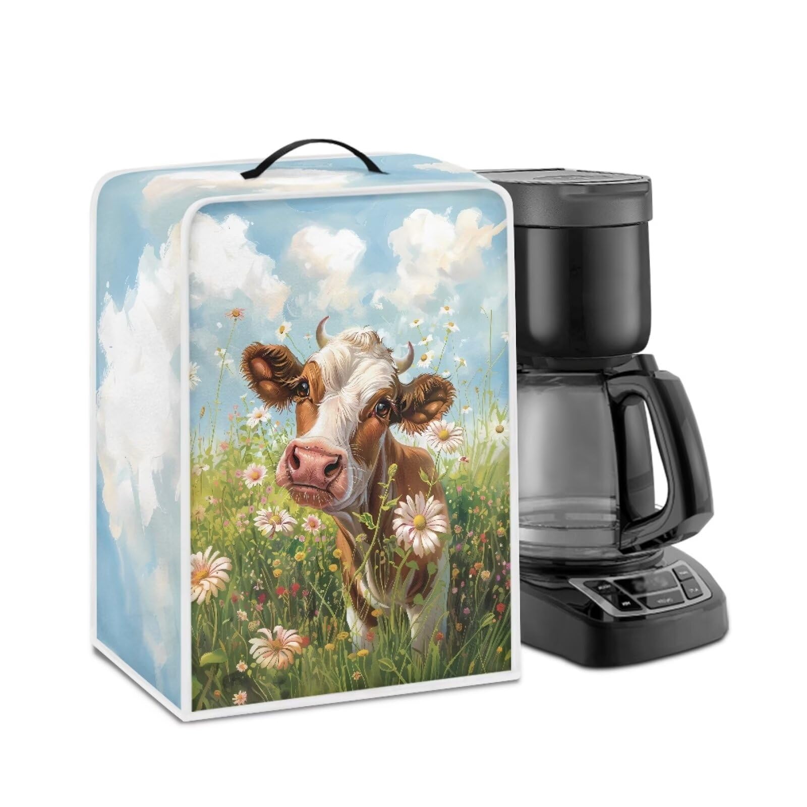 Cow Daisy Coffee Maker Cover Washable Kitchen Appliance Covers Waterproof Coffee Pot Cover with Top Handle for Most Standard Coffee Maker Kitchen Appliance Covers