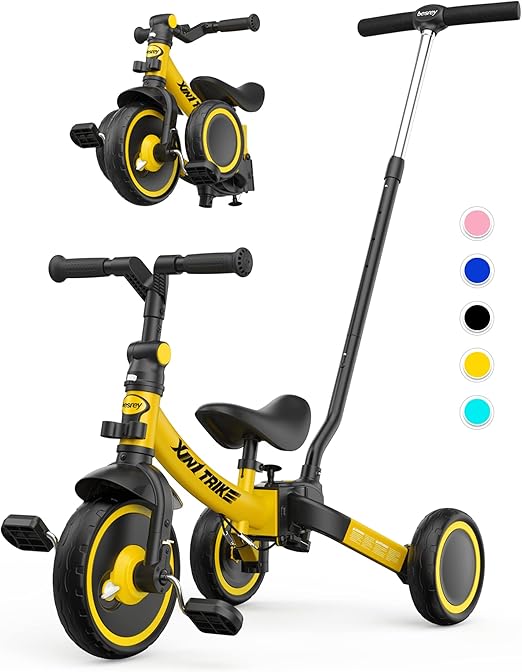 besrey 7-in-1 Toddler Bike with Parent Steering Push Handle for 1,2,3,4,5 Years Old Girls and Boys, Foldable Kids Push Trike, Toddler Tricycle with Removable Pedals, Height Adjustable Seat