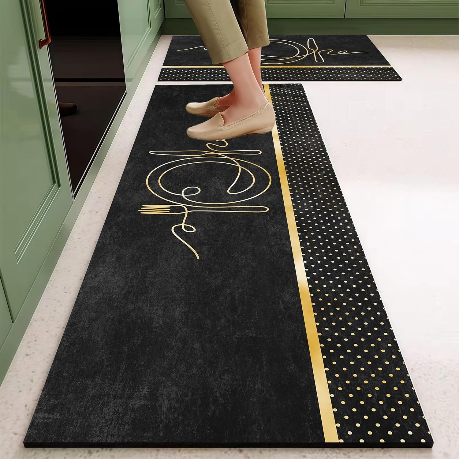 Glaceon Anti Fatigue Kitchen Rug Sets 2 Piece Non Slip Kitchen Mats for Floor Cushioned Kitchen Rugs and Mats Waterproof Comfort Standing Mat Runner for Kitchen,Home Office,Sink,Laundry (Dinning MAT)
