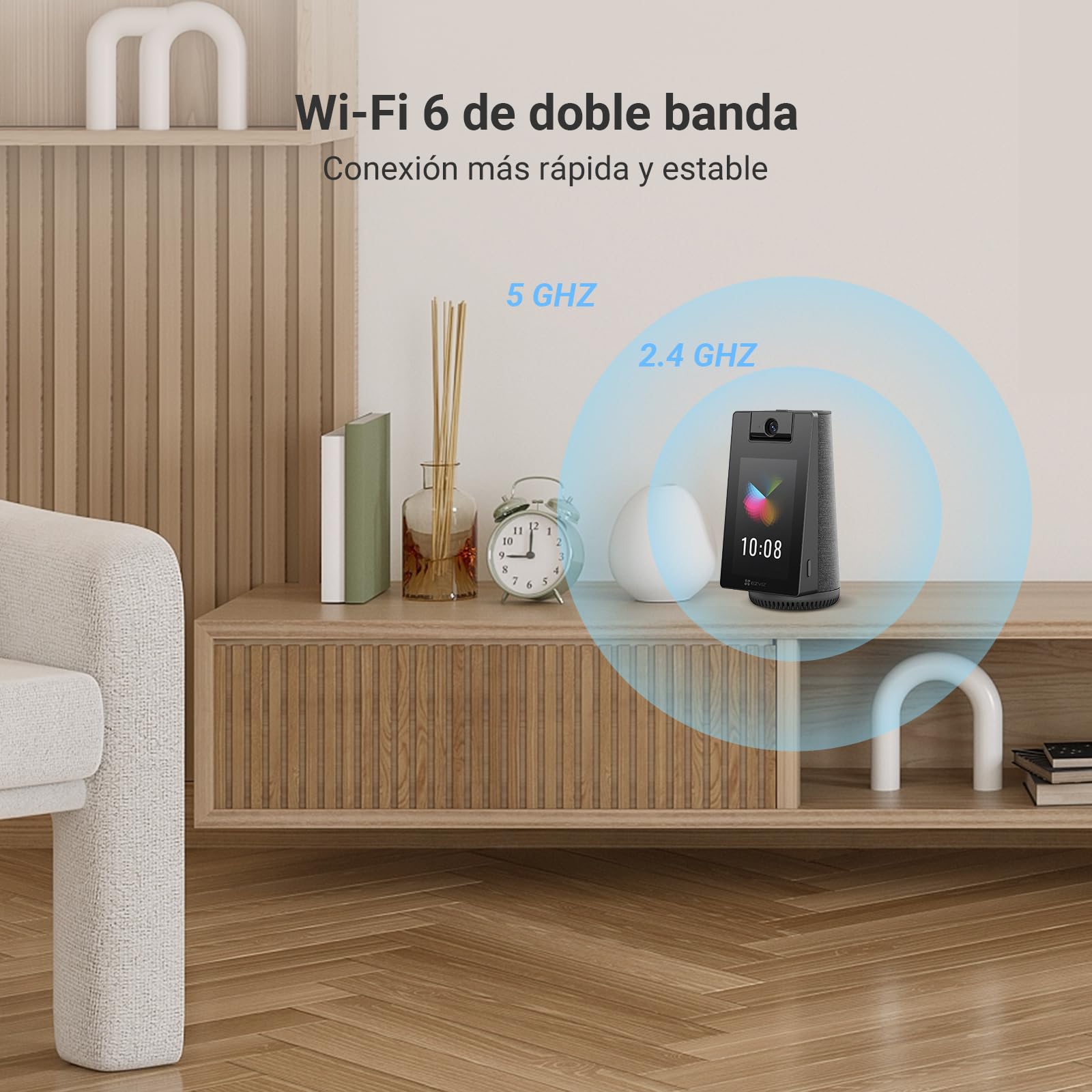 EZVIZ S10 Cámara Vigilancia WiFi Interior 2K+ 360°, Pantalla Táctil 4" con Videollamada, IA Detección Humana/Mascota/Llanto, Monitor Bebé/Ancianos, Álbum Digital y Altavoz Bluetooth,WiFi 6 2.4/5GHz