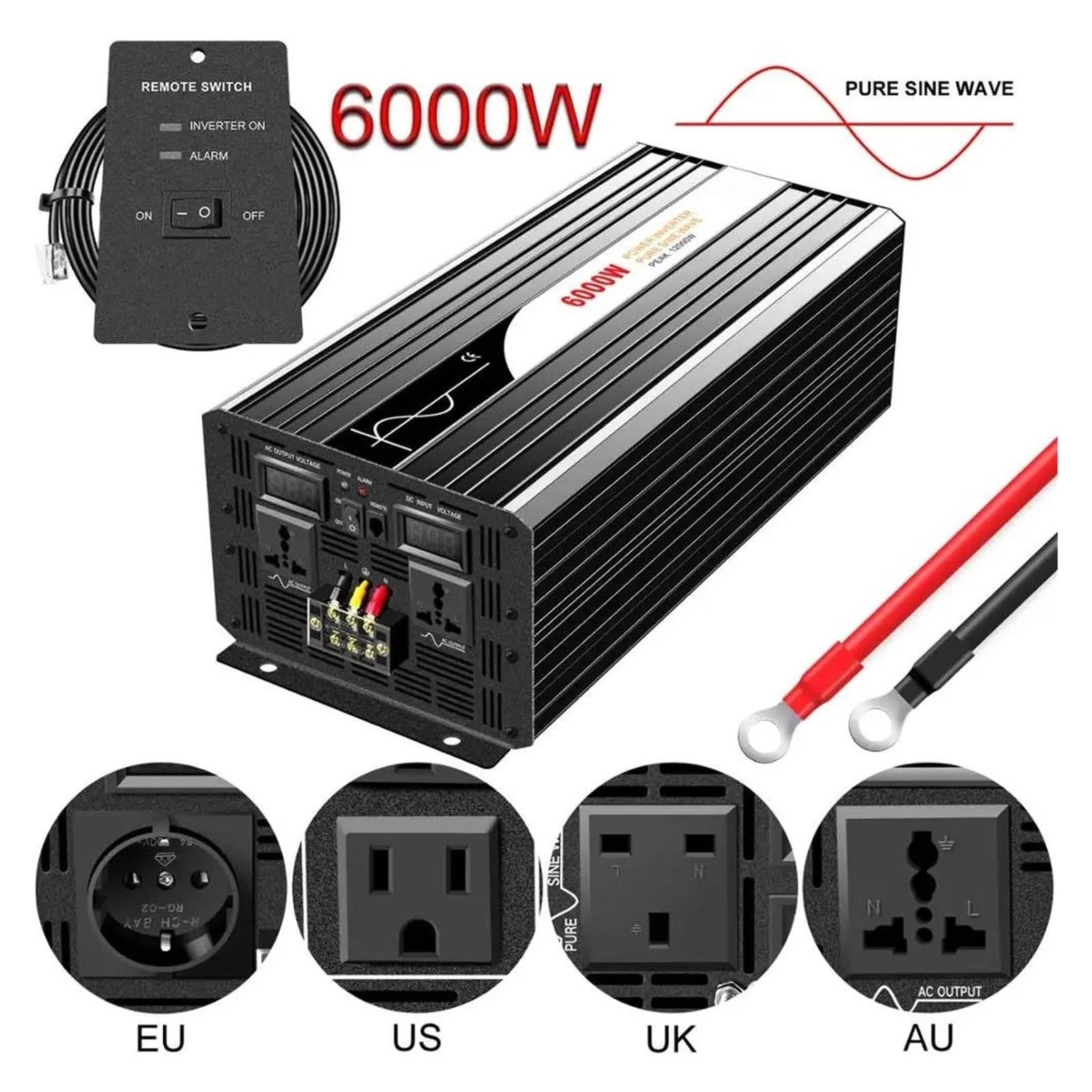 Inversor Onda Sinusoidal Pura 6000 W 12 V 110 V con Control Remoto Inversor Energía Solar CC 24 V 48 V A CA 220 V Pantalla Digital(48V,220-230v,AU)