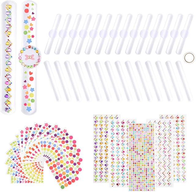 Pajaver Slap Bracelets, 30 pcs Blank Slap Wrist Bands, Wristbands Bracelet with 23 pcs Colorful Stickers Patterns for Kids DIY Party Favors Set Supplies Birthday Gifts