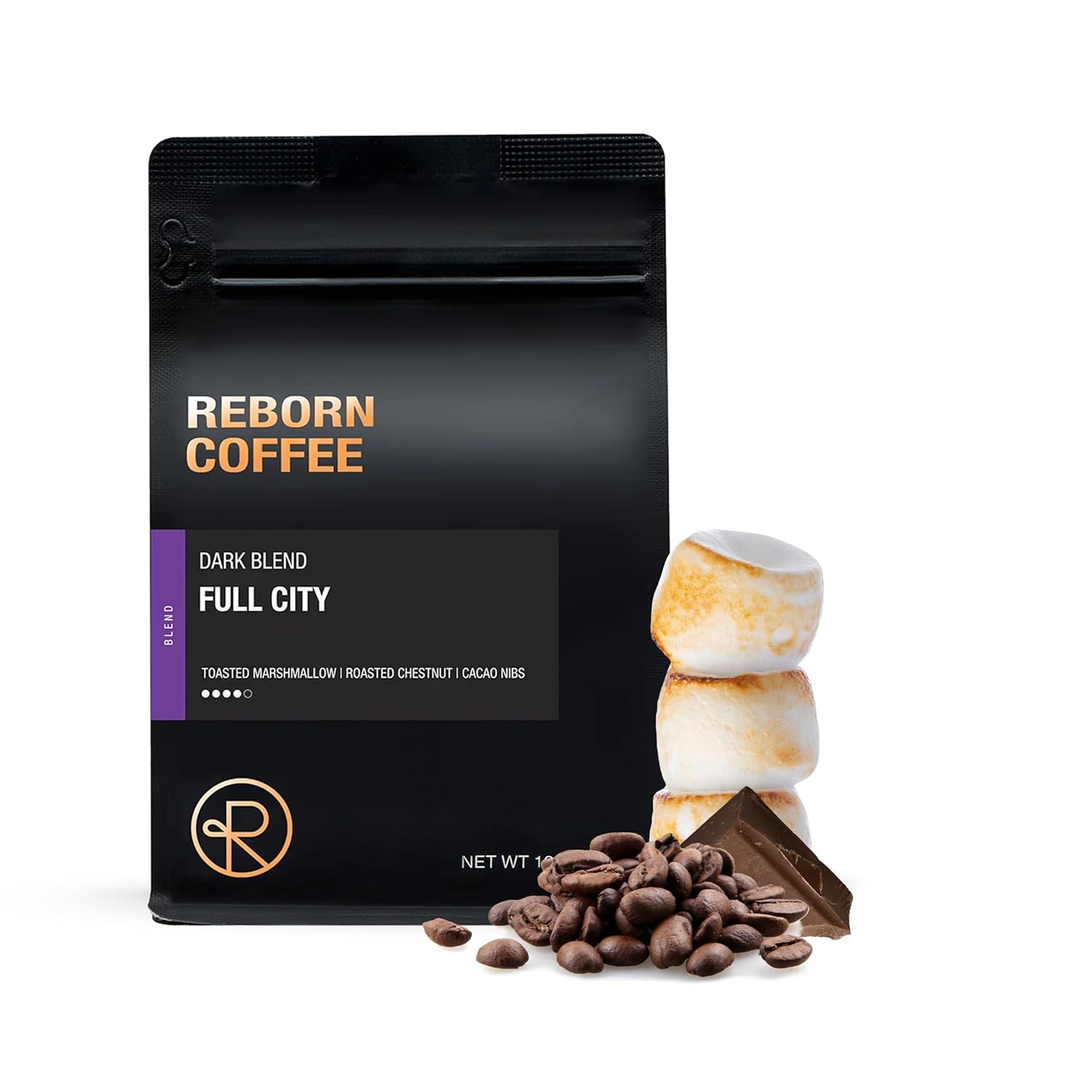Reborn Coffee Specialty Whole Bean Coffee, Full City Dark Roast, 12 Ounce, Colombia Blend, Notes of Toasted Marshmallow, Roasted Chestnut, and Cacao Nib