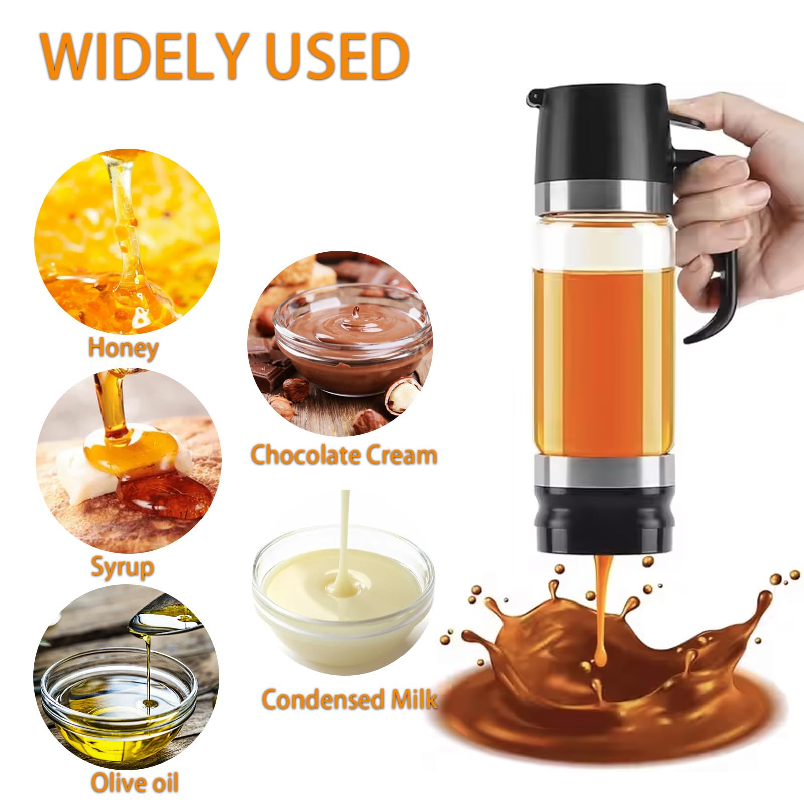 Dosatore Miele 350ml,Dispenser Miele In Vetro Antigoccia Con Etichetta,Barattolo Per Miele Con Con Rimovibile Coperchio Superiore E Inferiore, Per Miele Sciroppo Caffè E Altri Liquidi Per Dessert,Nero