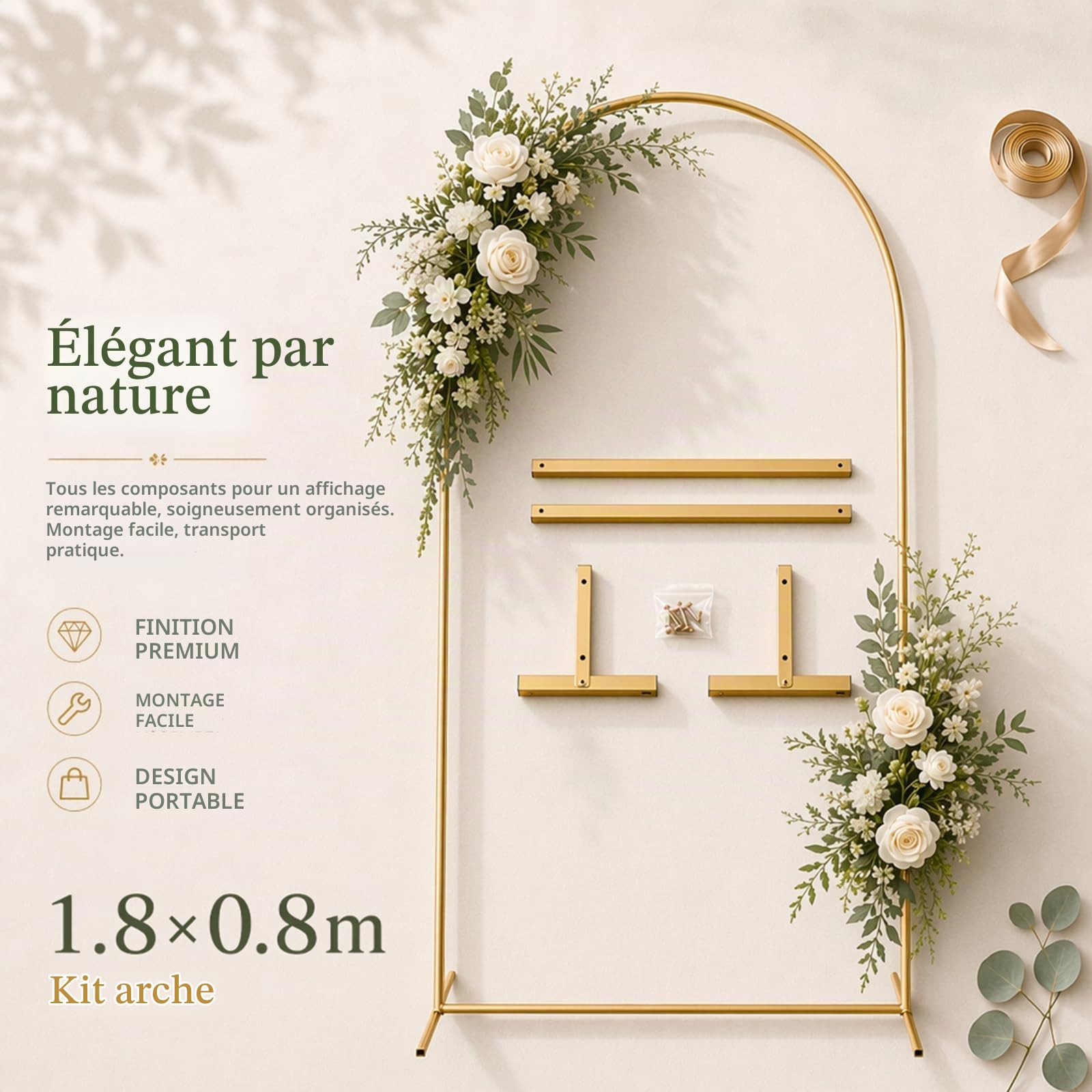 Arche de Mariage,180x80cm – Support d’arrière-Plan pour Mariages et fêtes | Idéal pour mariages, anniversaires, remises de diplômes, fêtes, Stable et élégant