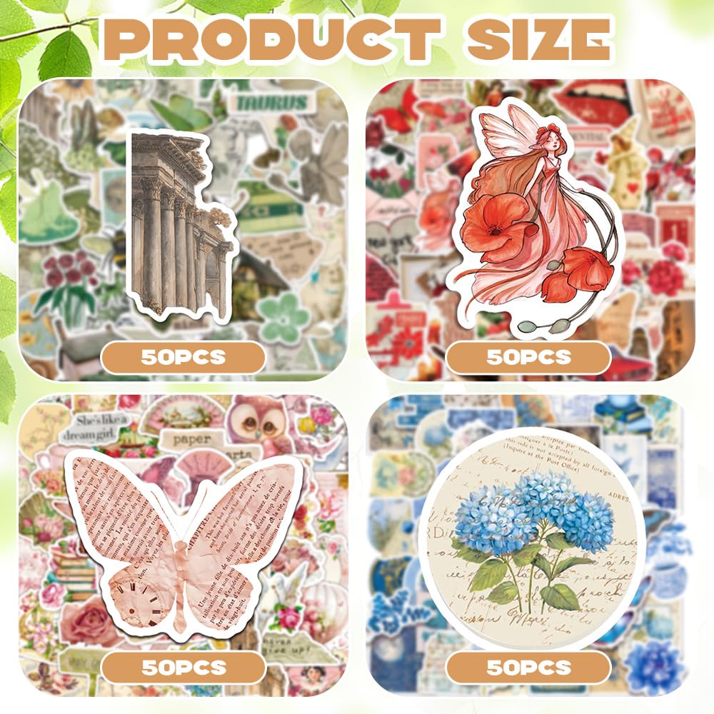 200Pcs Vintage Aesthetic Stickers Pack,Waterproof Vinyl Decals with Cute Retro Designs for Laptop,Water Bottle,Journaling,Scrapbook & Skateboard,Unique Gift for Girls,Teens & Adults (Aesthetics) - Image 2