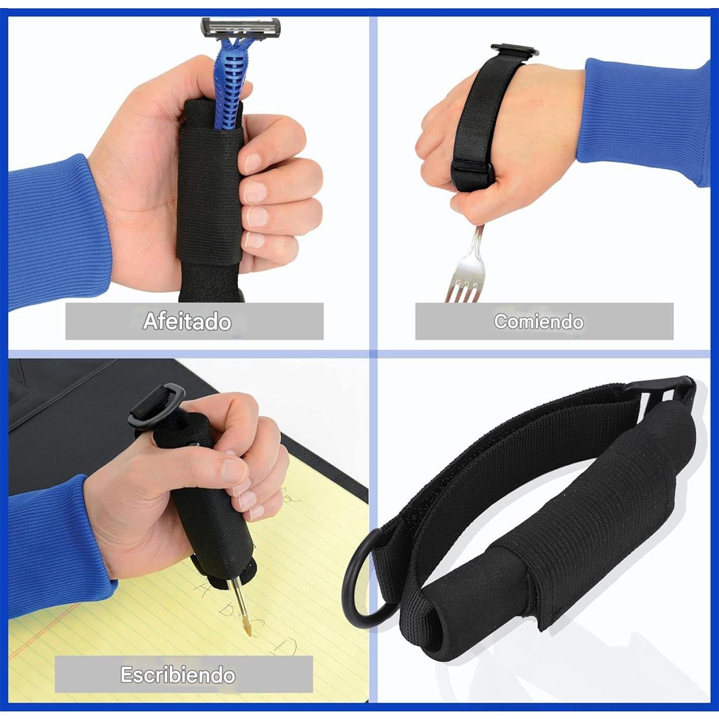 Sujetador Universal De Utensilios Ajustable Para Mano - Correa de Mano para Sostener Utensilios,Ayuda Antideslizante para Agarre Débil al Comer Escribir y Vida Diaria