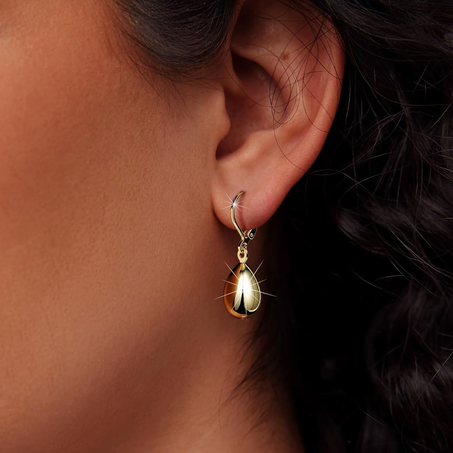 Gold Teardrop Earrings for Women,14K Gold Plated Waterdrop Tear Drop Dangle Earrings Hypoallergenic, Teardrop Leverback Dangle Earrings for Women Jewelry - Image 2
