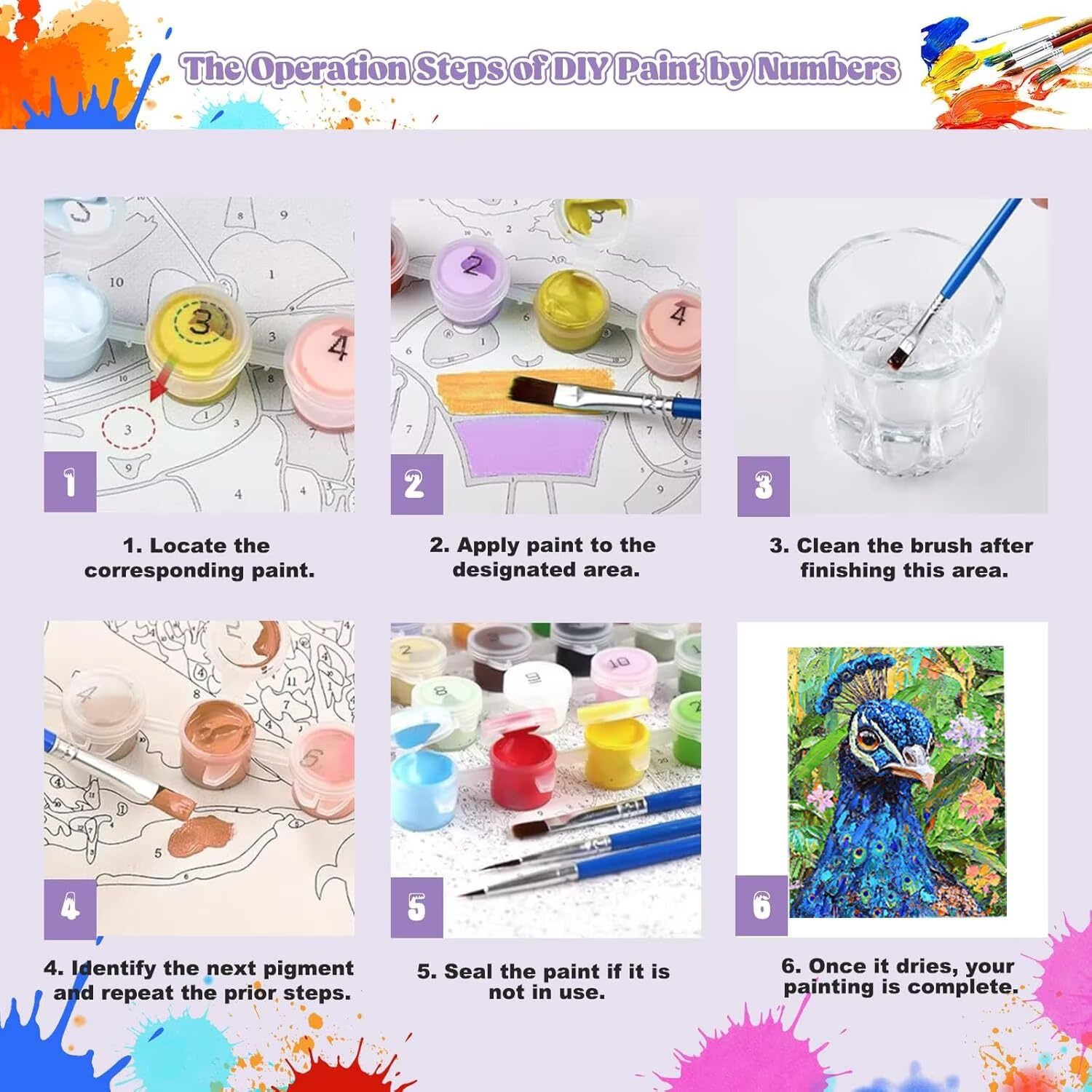 WEISHIWE Dipingere con i Numeri Adulti Pavone, 60x80cm s-552 | Pittura a Olio Kit, fai da te Quadri da Dipingere Numerat, Adulti Bambini Hobby Creativi,Pittura Adulti Decora la Casa Regalo