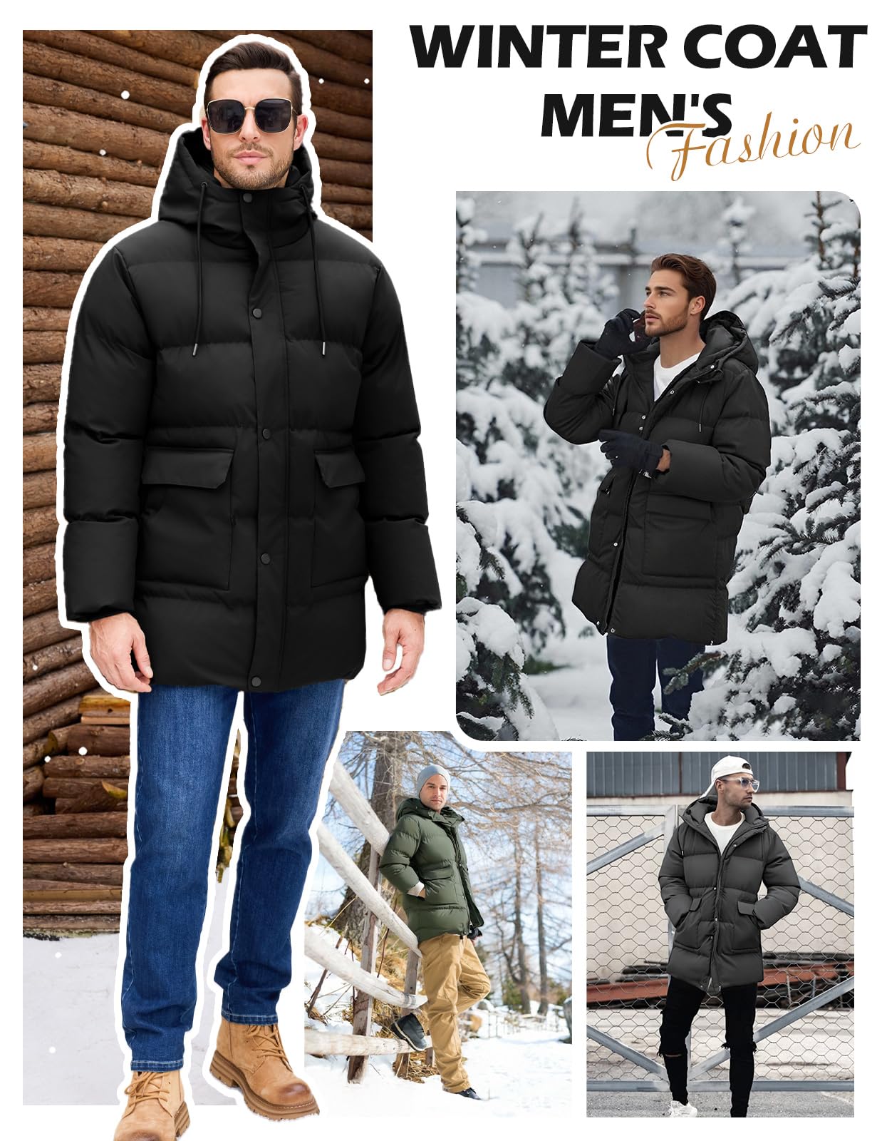 Xnova Manteaux Homme Hiver Décontracté Thermique mi-long Veste avec Capuche Jacket Coupe-vent Manteau Chaude Parka imperméable