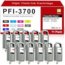 PFI-3700 Ink Cartridges for Canon PFI-3700 Ink Tank Compatible for Canon imagePROGRAF PRO-2600 PRO-4600 GP-4600S PRO-6600 GP-6600S Printers,700ml Ink Tank 11-Pack, PBK/C/M/Y/R/B/PC/PM/GY/PGY/CO