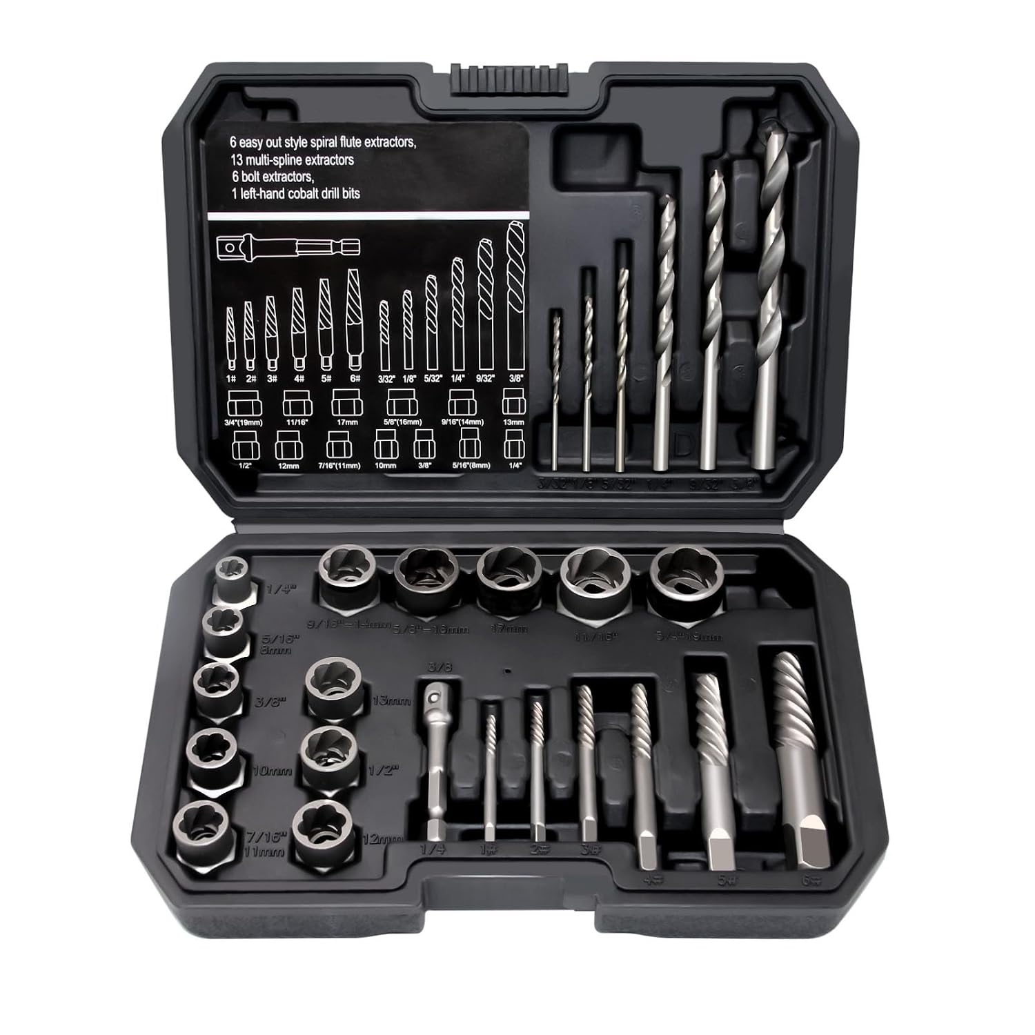 6 Pcs HSS 6542 Damaged Screw Extractor with 6 Pcs HSS 6542 Cobalt Drill Bit Set, Remover for Stripped Head Screws Nuts & Bolts Drill Bit Tools, Gifts for Men（Nitrided Black