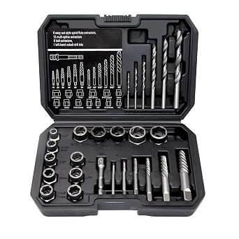 26-Piece Bolt Extractor Screw Extractor Set and Cobalt Drill Bit Set, Case with 13-Piece Bolt Extractor, 6-Piece HSS Drill Bit, 6-Piece Spiral Screw Extractor and 1-Piece Socket Adapter