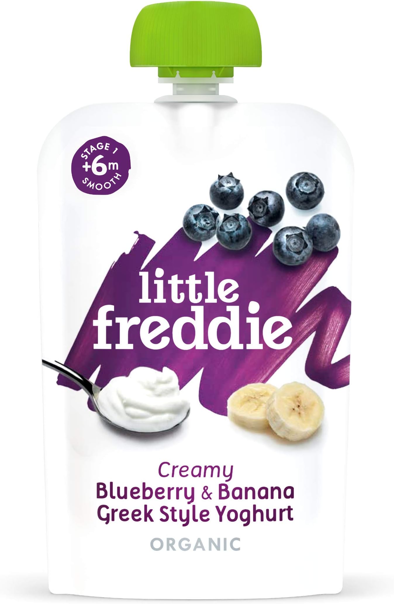 Little Freddie, Stage from 6 months pouches, Little Freddie Organic Baby Food - Blueberry & Banana Greek Style Yoghurt Pouch (Pack of 6x100g), 600 gram
