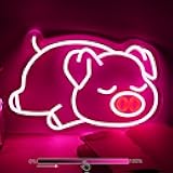 Moodlion Pig Neon Sign, Neon Signs for Wall Decor, Dimmable Neon Sign Pink LED Signs Bedroom, Cute Sleeping Pig Neon Light Up Signs Kids Game Room Resturant Birthday Party Decorations Girls Boys Gifts